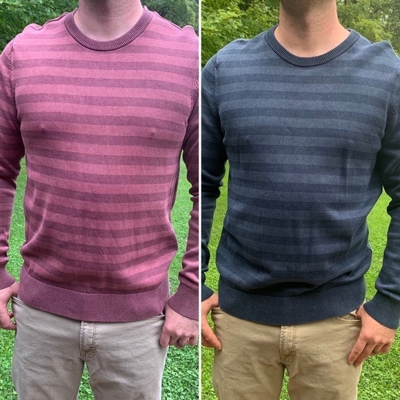BUNDLE of 2 Express blue and red vintage dyed striped light crew neck sweaters - Picture 1 of 10